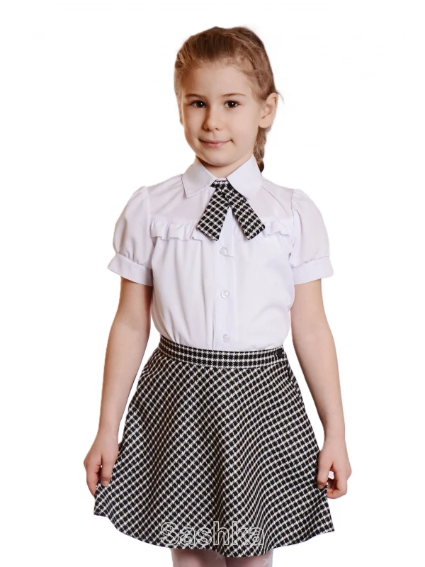 Спідниця для дівчинки Sashka  шкільна напівсонце чорно-біла клітинка, розмір 116-146